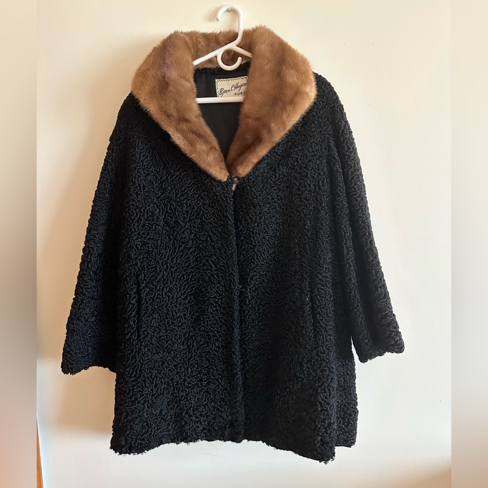 Lambswool and Mink Fur Coat Sz L